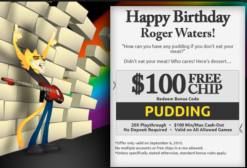 Cool Cat Casino Bonus September 6th 2015 Roger Waters Birthday